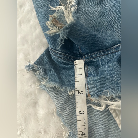 AE High Rise Denim Mom Shorts Distressed - Picture 12 of 14